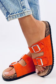 Inello Suede Buckle Strap Orange Sandals