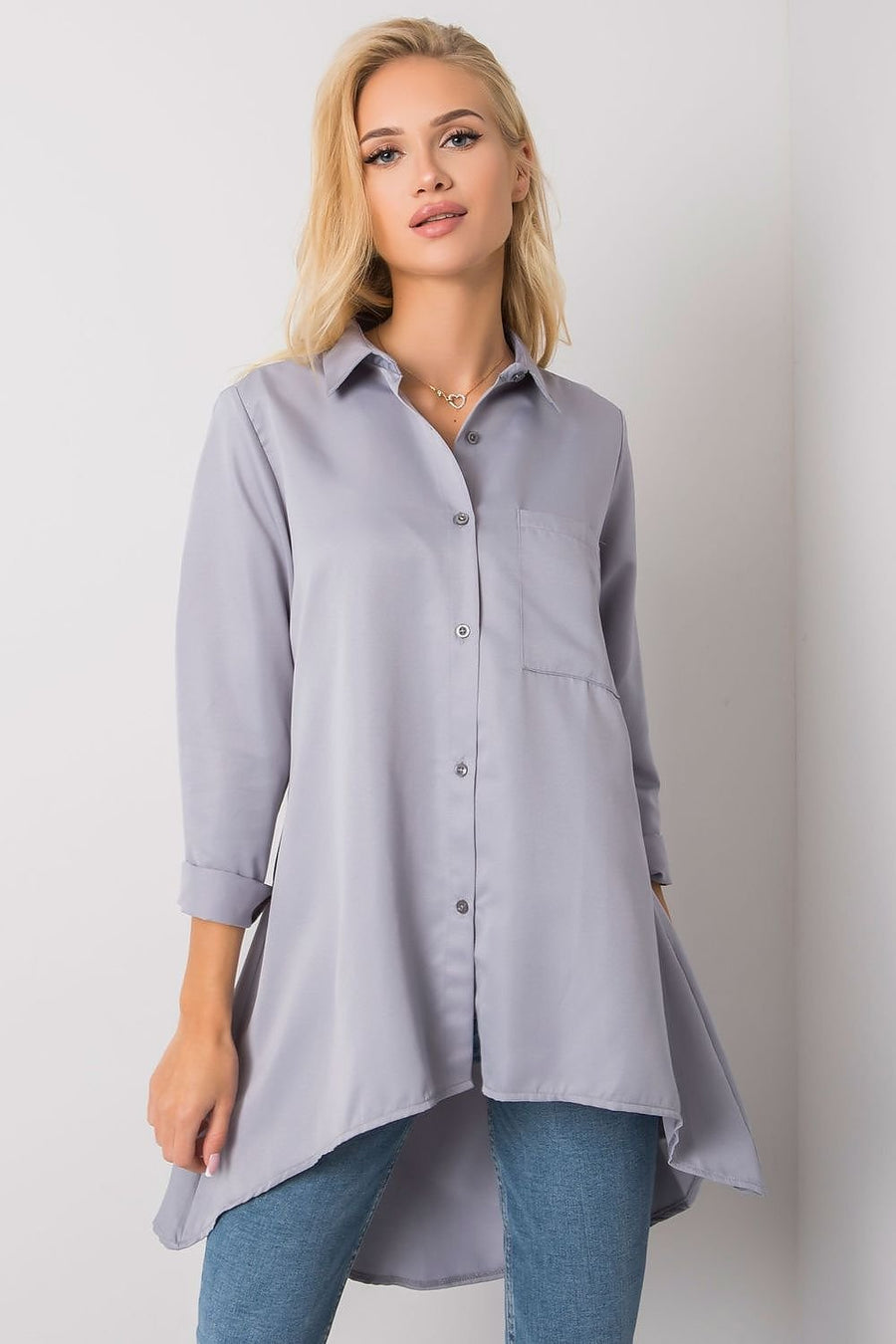 Moda Button Down Long Tail Leisure Top