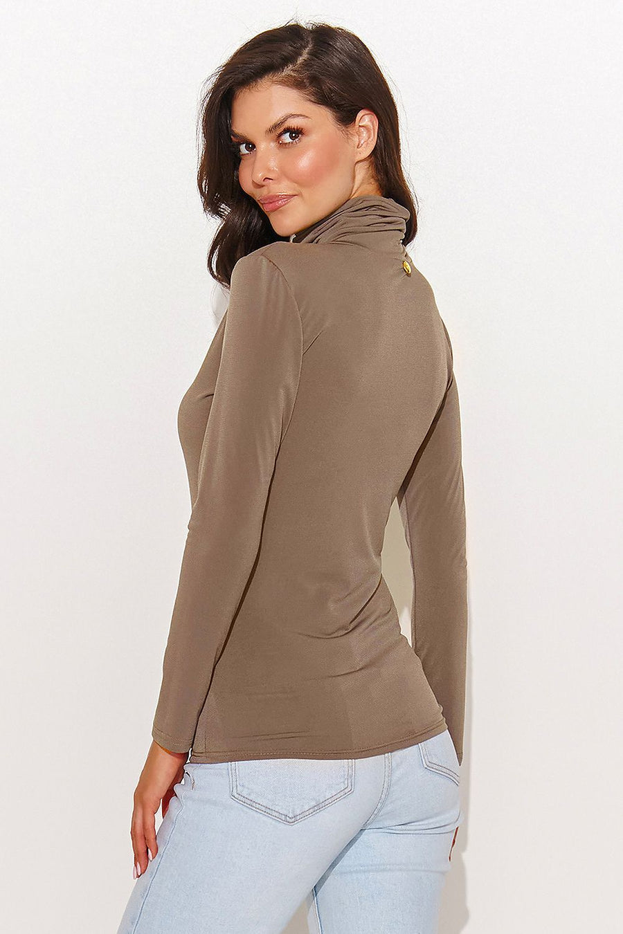 Casual Turtleneck Long Sleeve Gold Tinsel Top