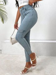 Decorative Buckle Skinny Jeans