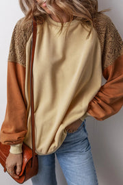 Color Block Lace Long Sleeve Sweatshirt