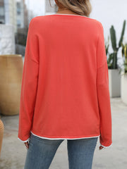 Contrast Trim Round Neck Long Sleeve Sweater