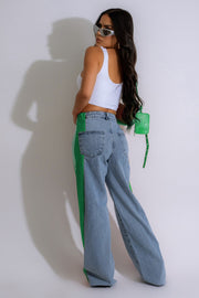 Contrast Side Striped Wide Leg Jeans