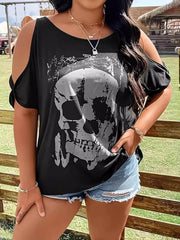 Plus Size Skeleton Cold Shoulder T-Shirt