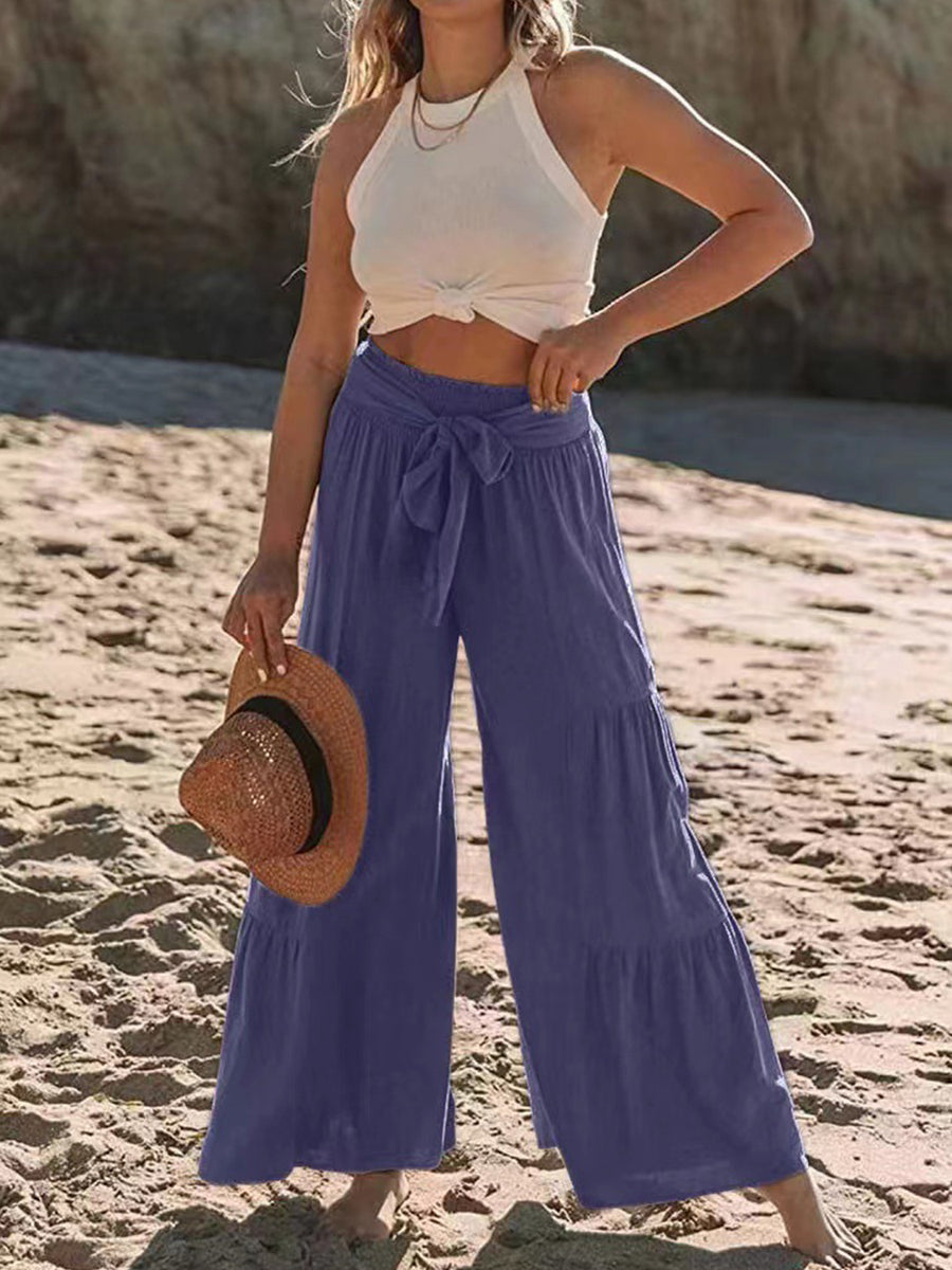 Tied Ruched Wide Leg Pants