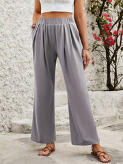 Elastic Pocketed Waist Wide Leg Pants