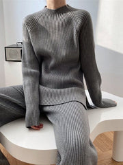 Mock Neck Raglan Sleeve Top & Pants Sweater Set