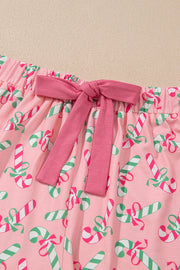 Candy Cane Collared Neck Top & Shorts Lounge Set