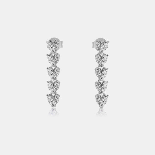 Inlaid Heart Zircon Sterling Silver Drop Earrings