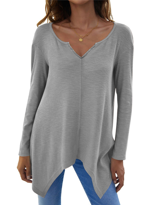 Full Size V-Neck Button Long Sleeve Shirt