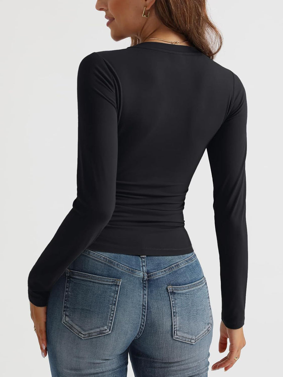 V-Neck Long Sleeve Above Waist Shirt