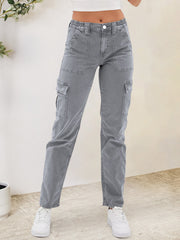 Buttoned Straight Jeans Cargo Pockets