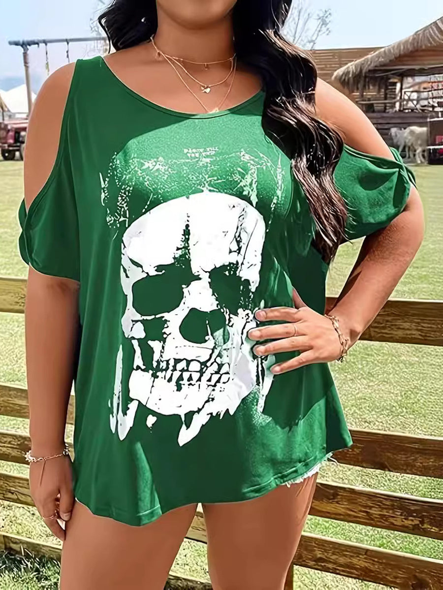 Plus Size Skeleton Cold Shoulder T-Shirt