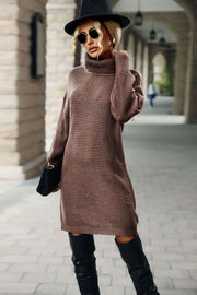 Turtleneck Dropped Shoulder Mini Sweater Dress - SIR SAVE ALOT