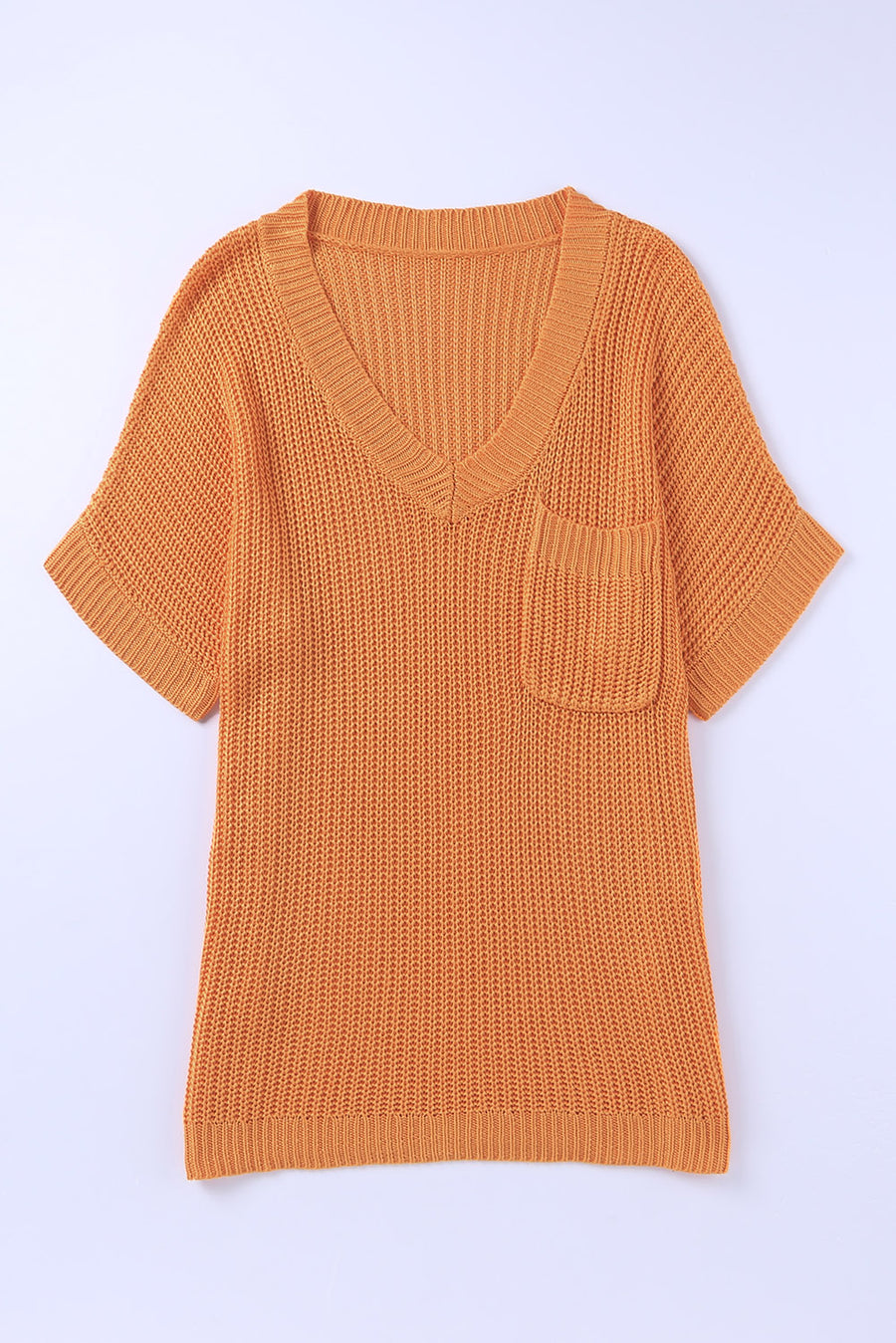 Side Slit V-Neck Short Sleeve Sweater - SIR SAVE ALOT