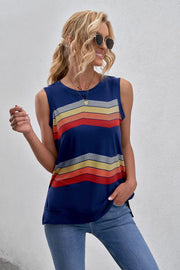 Printed Side Slit Round Neck Tank