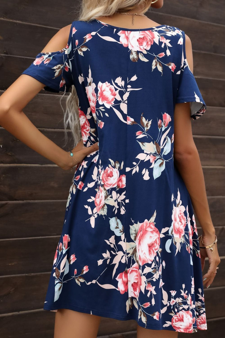 Floral Round Neck Cold-Shoulder Dress