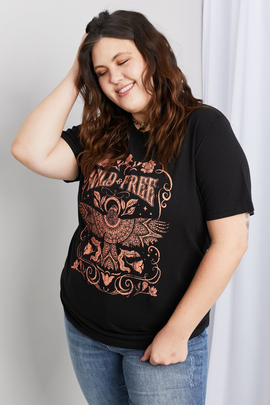 Full Size Wild Free Graphic Round Neck Tee