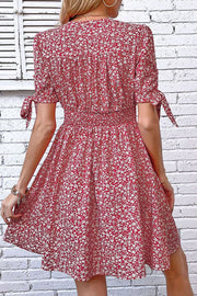 Floral Tied Puff Sleeve Button Front Dress