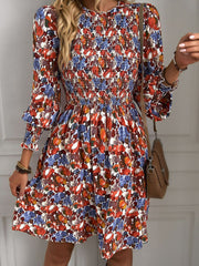 Printed Puff Sleeve Smocked Dress - SIR SAVE ALOT