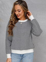 Chevron Ribbed Trim Dropped Shoulder Knit Pullover - SIR SAVE ALOT