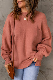 Ribbed Trim Lantern Sleeve Pocketed Sweater - SIR SAVE ALOT