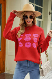 Lip Graphic Slit Dropped Shoulder Sweater - SIR SAVE ALOT