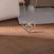 Heart Shape Inlaid Zircon Sterling Silver Necklace