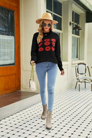 Lip Graphic Slit Dropped Shoulder Sweater - SIR SAVE ALOT