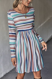 Striped Round Neck Long Sleeve Tee Dress - SIR SAVE ALOT