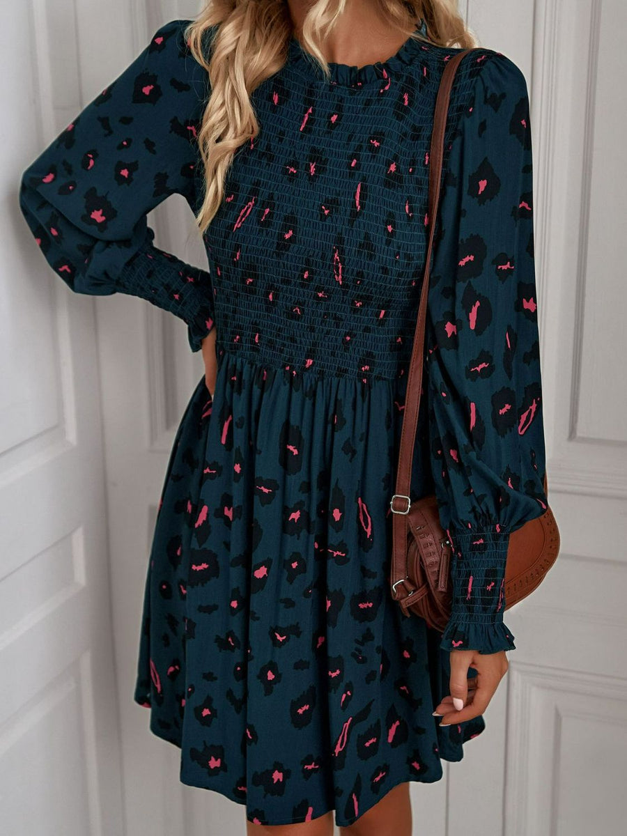 Printed Puff Sleeve Smocked Dress - SIR SAVE ALOT