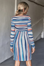 Striped Round Neck Long Sleeve Tee Dress - SIR SAVE ALOT