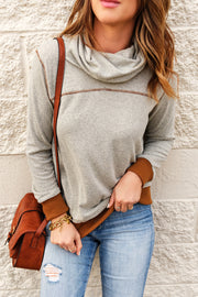 Contrast Cowl Neck Long Sleeve Top - SIR SAVE ALOT