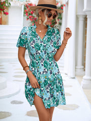 Floral Tie Neck Puff Sleeve Tiered Dress - SIR SAVE ALOT