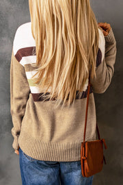 Striped Ribbed Trim Drop Shoulder Sweater - SIR SAVE ALOT