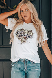 Mama Leopard Heart Graphic Tee Shirt