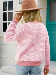 Chevron Ribbed Trim Dropped Shoulder Knit Pullover - SIR SAVE ALOT