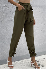 Tie Detail Belted Pants with Pockets - SIR SAVE ALOT