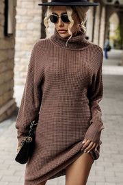 Turtleneck Dropped Shoulder Mini Sweater Dress - SIR SAVE ALOT