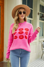 Lip Graphic Slit Dropped Shoulder Sweater - SIR SAVE ALOT