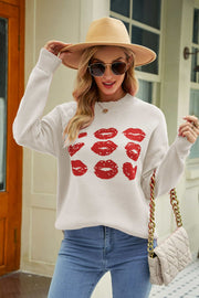 Lip Graphic Slit Dropped Shoulder Sweater - SIR SAVE ALOT