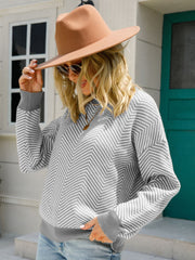 Chevron Ribbed Trim Dropped Shoulder Knit Pullover - SIR SAVE ALOT