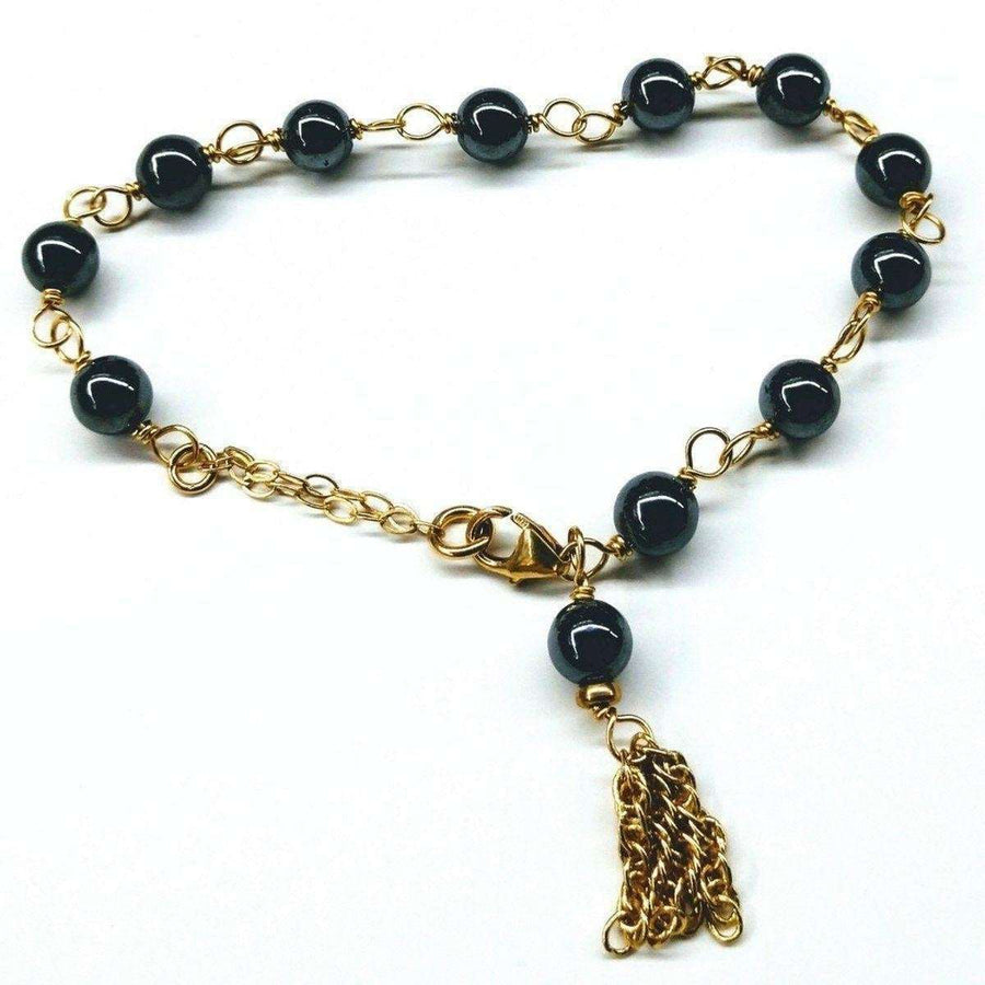 14 KT Gold Filled Hematite Gold Chain Tassel Bracelet - SIR SAVE ALOT