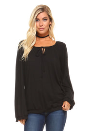 Long Sleeve Solid Peasant Top - SIR SAVE ALOT