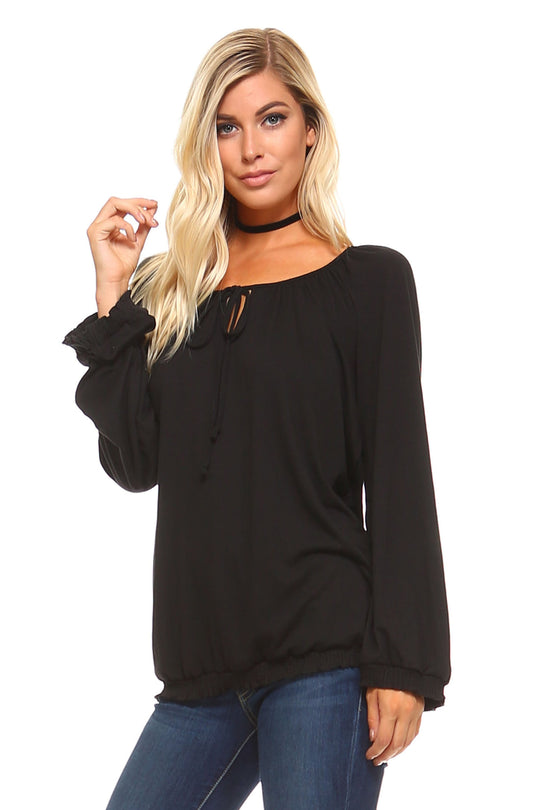 Long Sleeve Solid Peasant Top - SIR SAVE ALOT