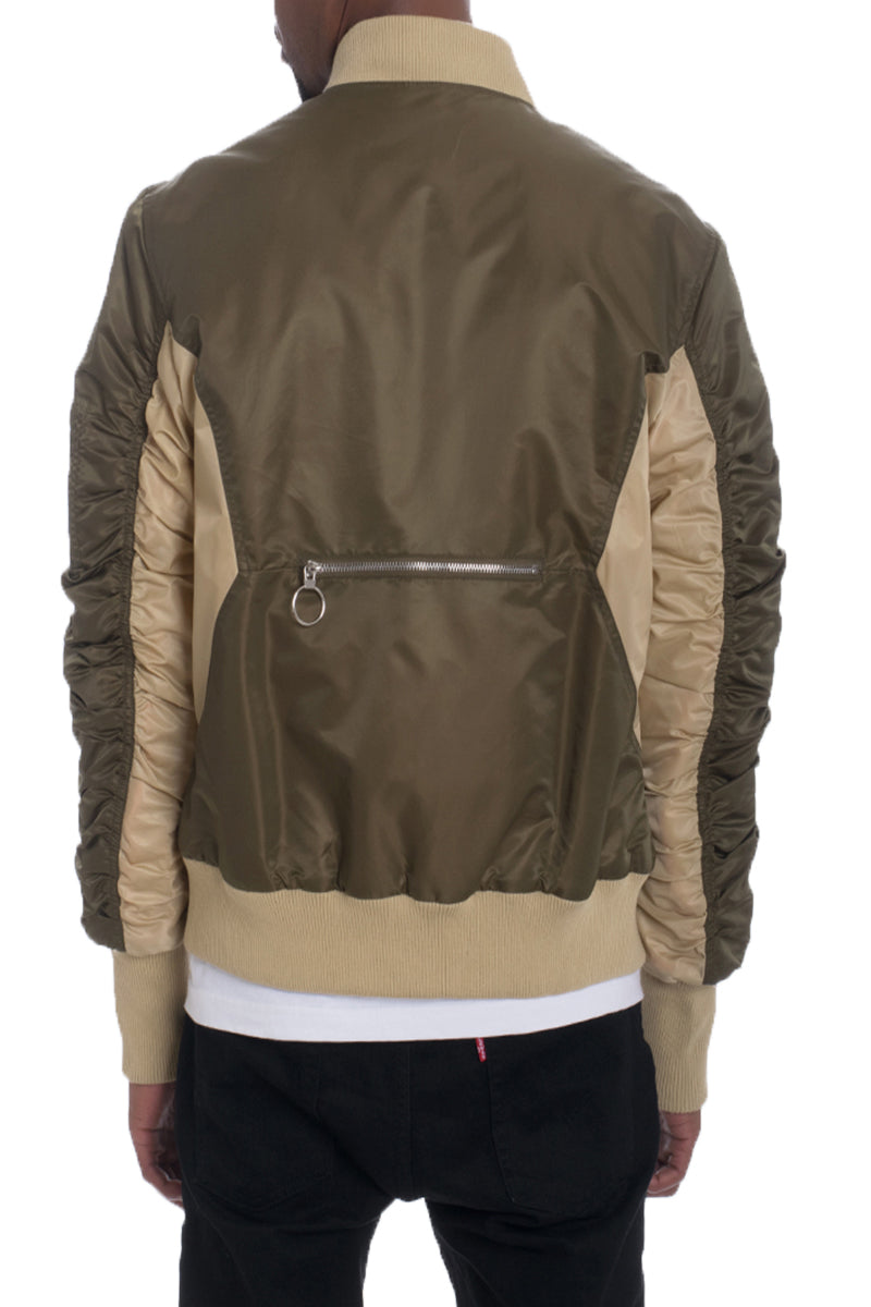 Two Tone Scrunched Sleeve Bomber Jacket - SIR SAVE ALOT