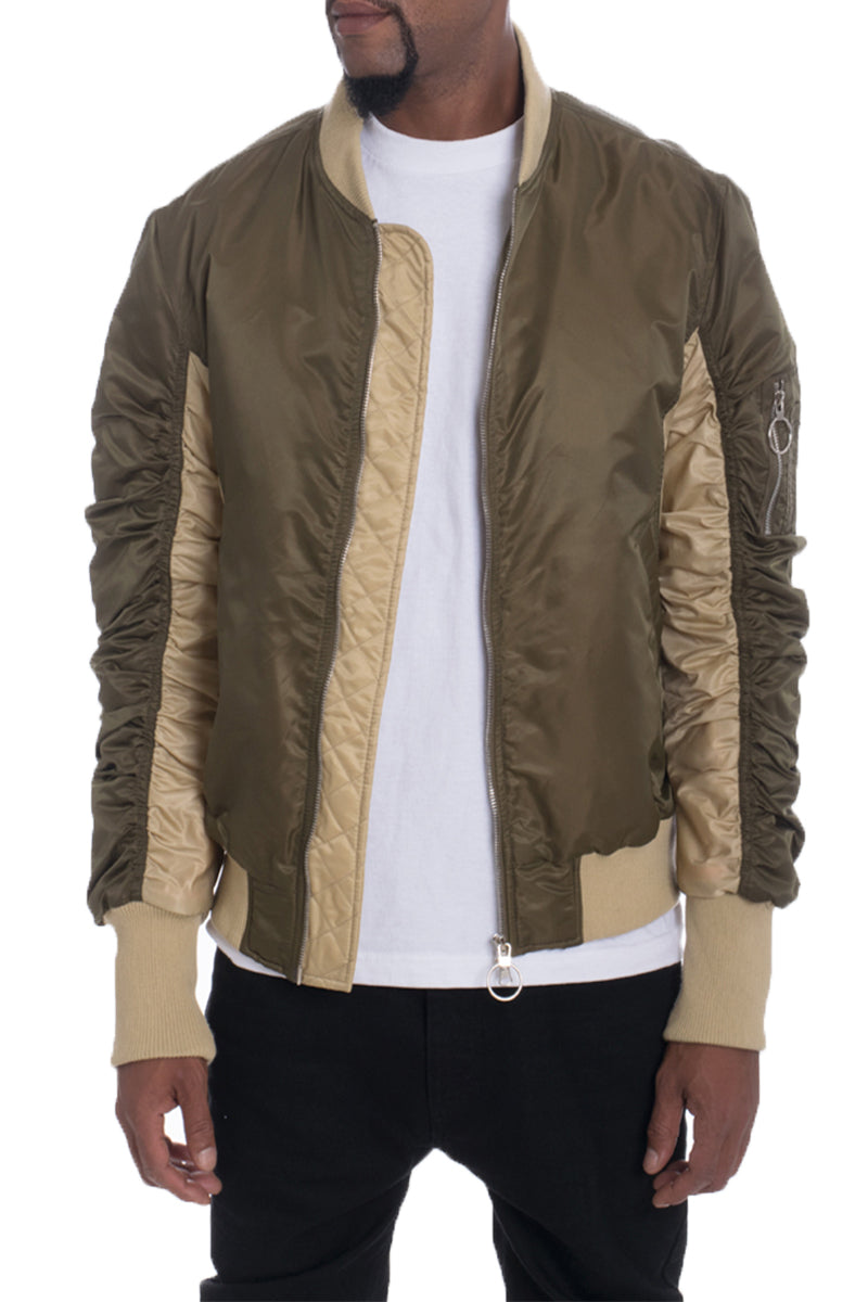 Two Tone Scrunched Sleeve Bomber Jacket - SIR SAVE ALOT