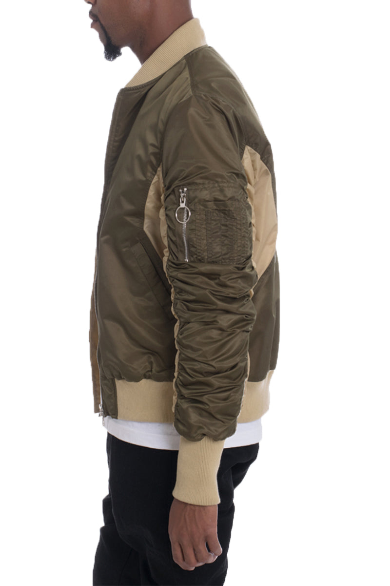 Two Tone Scrunched Sleeve Bomber Jacket - SIR SAVE ALOT