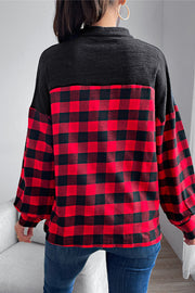 Buffalo Plaid Color Block Balloon Sleeve Top - SIR SAVE ALOT