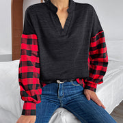 Buffalo Plaid Color Block Balloon Sleeve Top - SIR SAVE ALOT